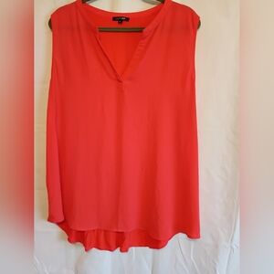 Papermoon Size 2x Women's Sleeveless V-Neck Top In A Bright Orange Color.